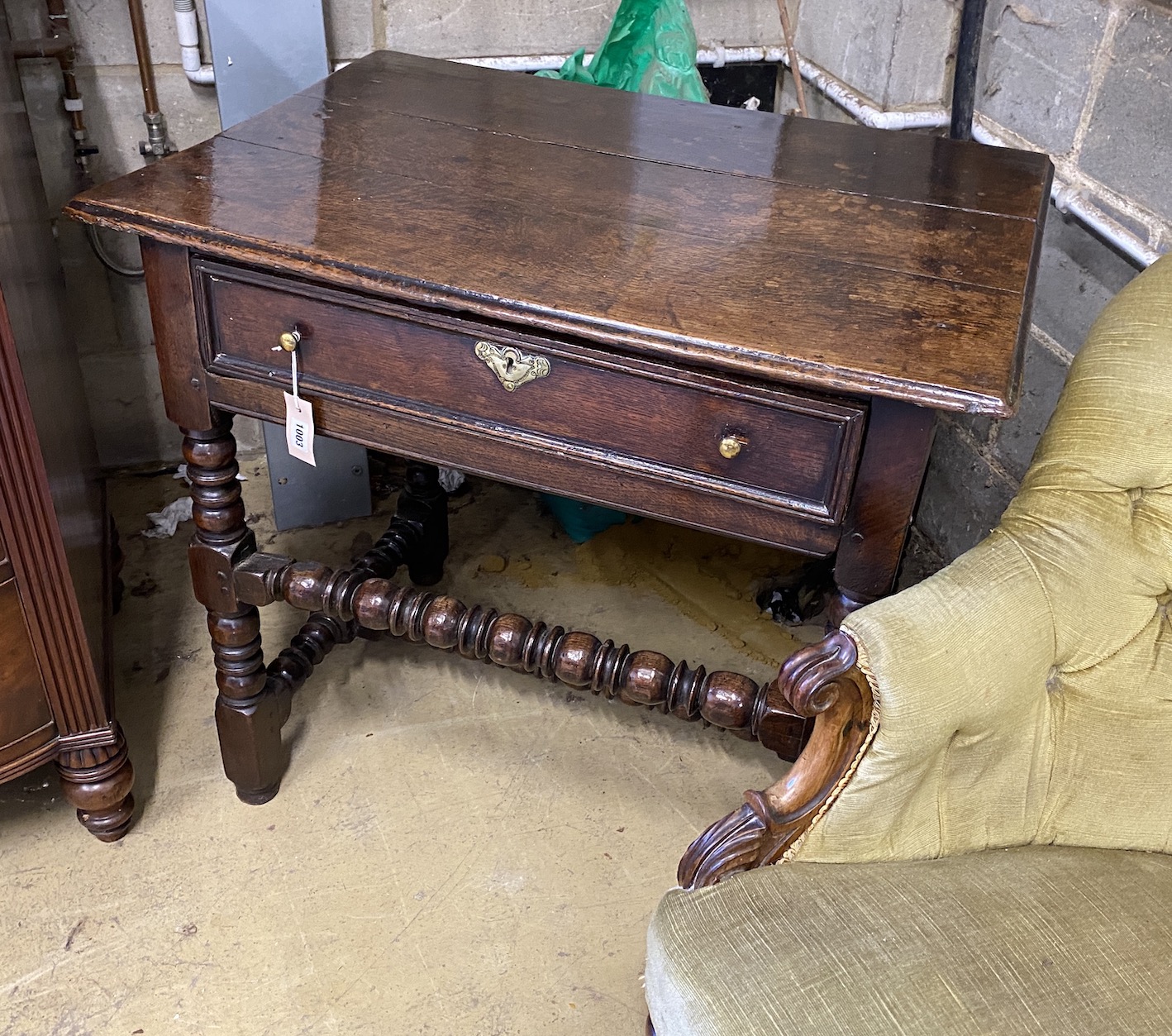 An 18th century oak side table, width 86cm, depth 62cm, height 77cm